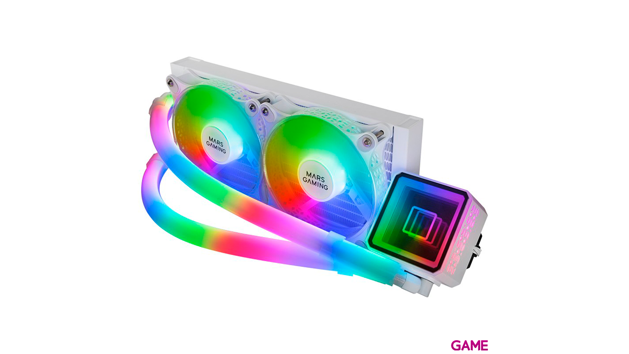 Mars Gaming ML-ULTRA240 Blanco Refrigeración Líquida CPU TDP 500W Espejo Infinito 2 Ventiladores Silenciosos FDB ARGB Tubos ARG-2