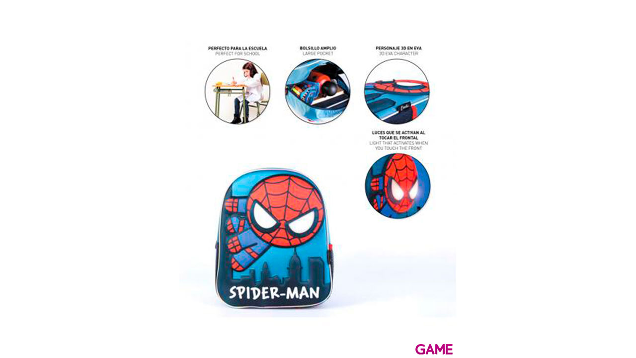 Mochila 3D luces Spiderman Marvel 31cm-2