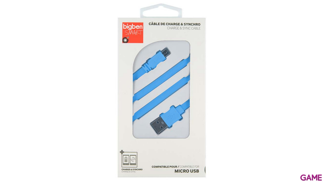 Cable plano de carga + sincro 1m Micro USB azul Big Ben-1