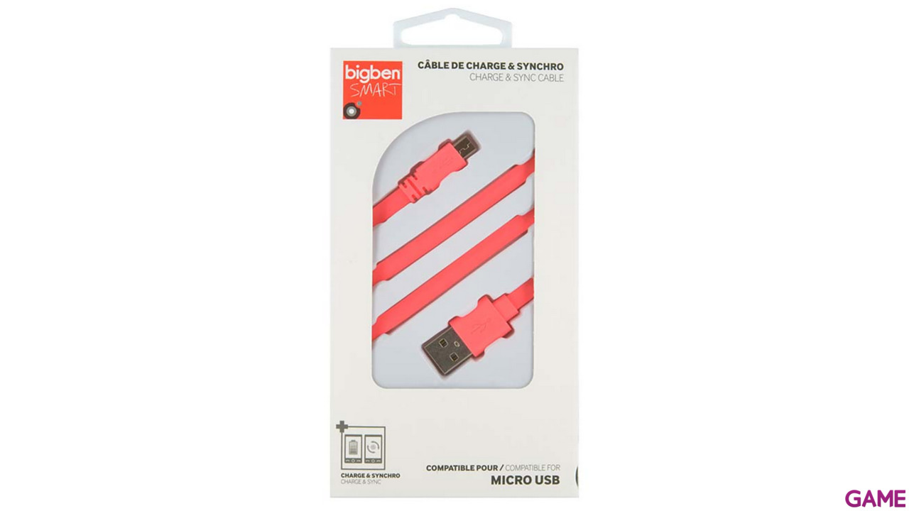 Cable plano de carga + sincro 1m Micro USB Rosa Big Ben-0